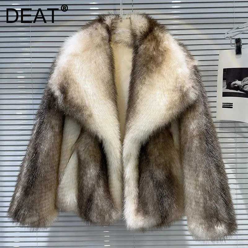 DEAT 2024 Winter New Project Fashion Womens Faux Fur Coat Loose High Quality Solid Color Warm Jacket Womens Trend 29L8781 X241214