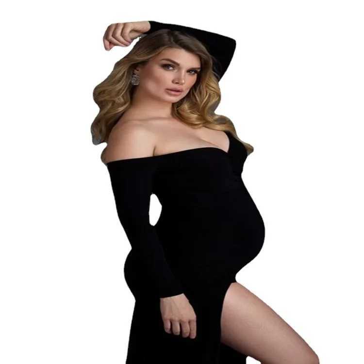 Shoulderless Materni Dresses For Photoshoot Maxi Gown Long Pregnancy Dress Baby Shower Women Pregnant Photography ClothesXJ241213