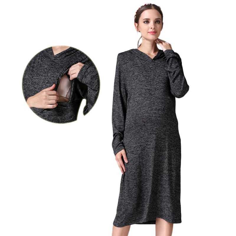 Materni Clothes Pregnancy Dress Fashion Breastfeeding Dress For Pregnant Women Clothing Soft Autumn Nursing Dress FreeshippingXJ241213
