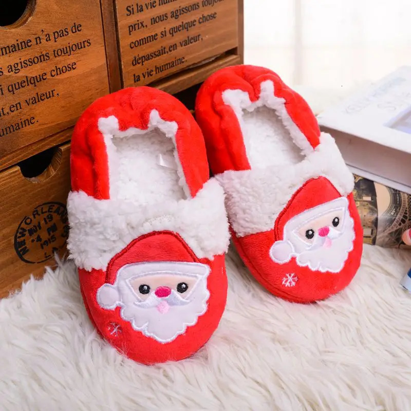 Toddler Girls Slippers for Winter Baby Boys Loafers Plush Warm Rubber Sole Santa Claus Home Shoes House Footwear Christmas Gifts 241213
