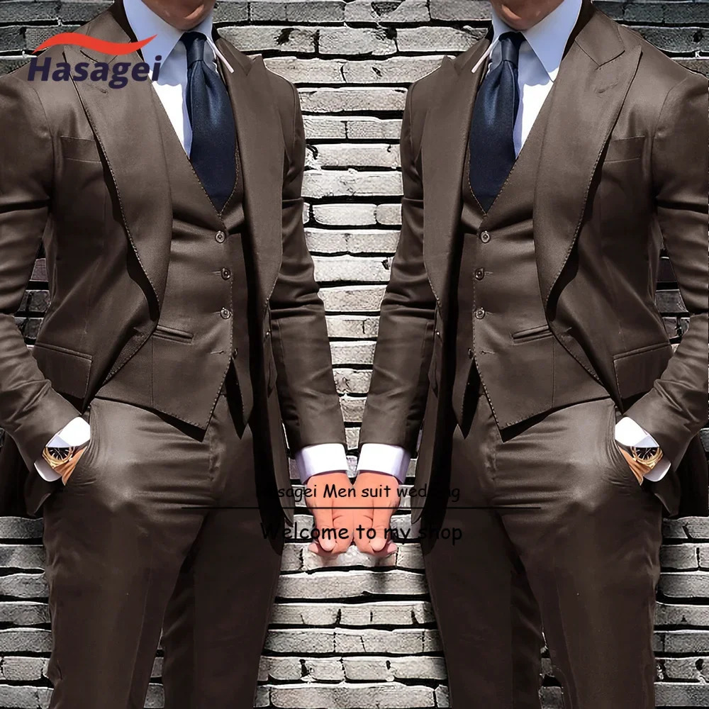 Business Mens Suit 3Piece Set Formal Jacket Pants Vest Slim Fit Groom Wedding Tuxedo Spike Lapel Blazer Men 241211