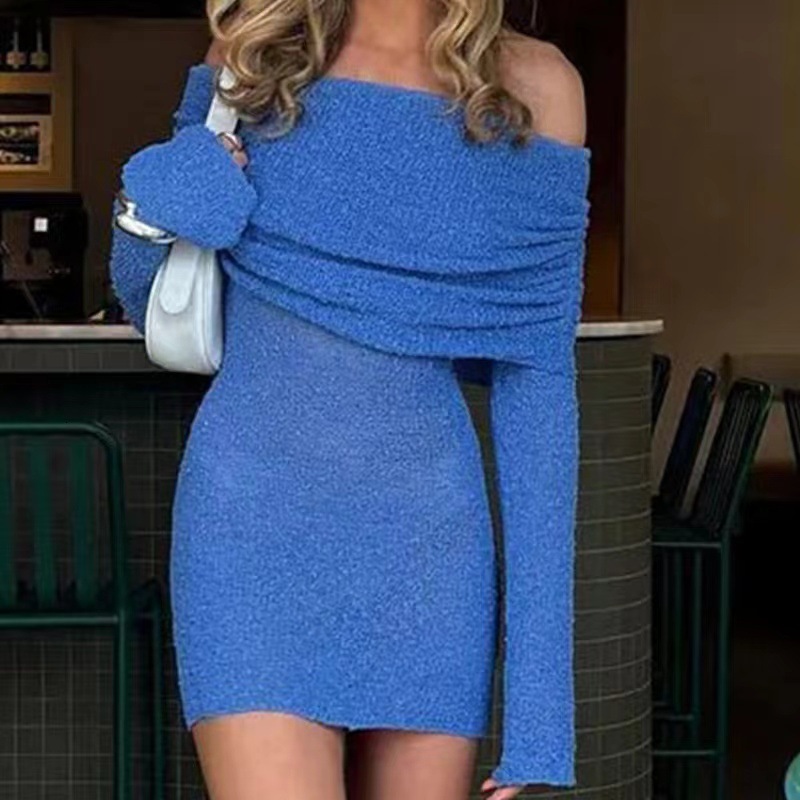 Autumn And Winter New Women's Designer High Quality Sexy Long Sleeve Shoulder Leakage Dress Bottom Skirt