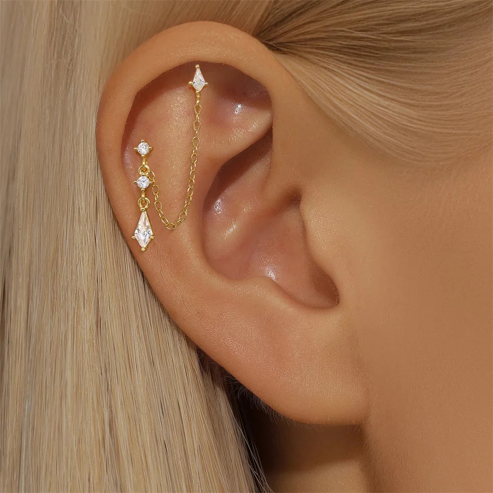 KO 925 Sterling Silver Earrings Women Kite tassel earrings/waterdrop zircon flat head thread piercing stud earrings jewels 241214