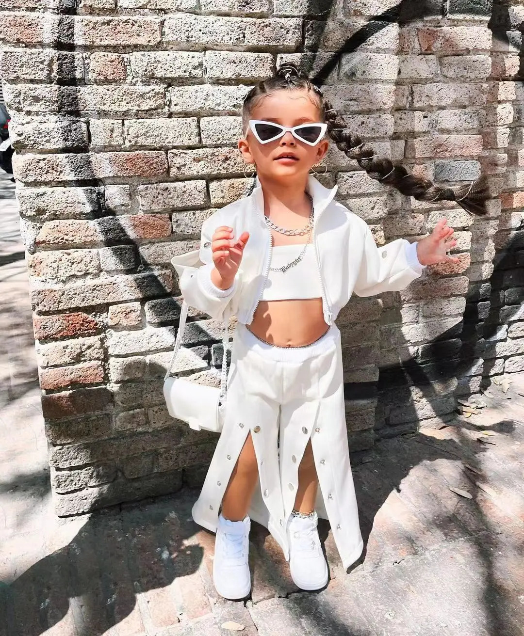 Girls Jacket Wide Leg Pants Teenager 3 pcs Set Children Clothing Suit Winter Kids Clothes For 3 4 5 6 7 8 Years White Color 241213