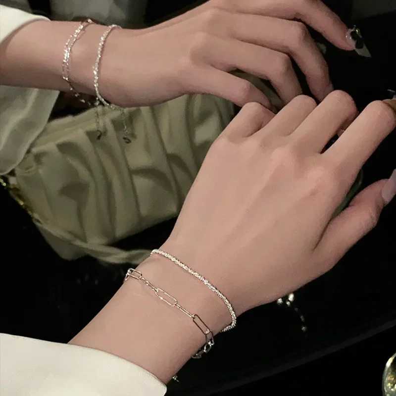 New Fashion Silver Colour Double Layer Bracelet Sparkling Exquisite Simple Women Bracelet Fine Jewelry AccoriesXJ241214