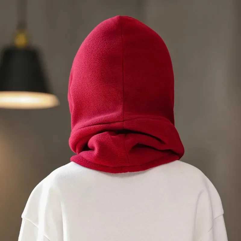 Winter wool childrens Balaclava hat outdoor windproof bicycle hat suitable for children boys and girls solid color thick warm hooded bean scarf W24121