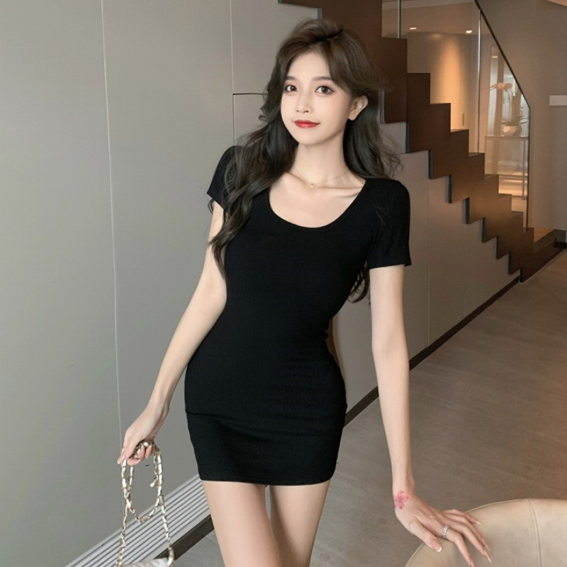 G086 Pure sexy tight hot girl dress women's summer new short skirt pink waist slimming skirt