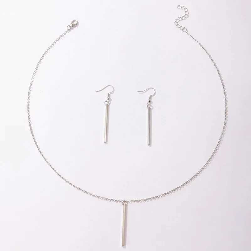 Elegant Gold Stick Jewelry Sets for Women Pendant Necklace Drop Earring Simlpe Adjustable Geometry Wedding JewelryXJ241214