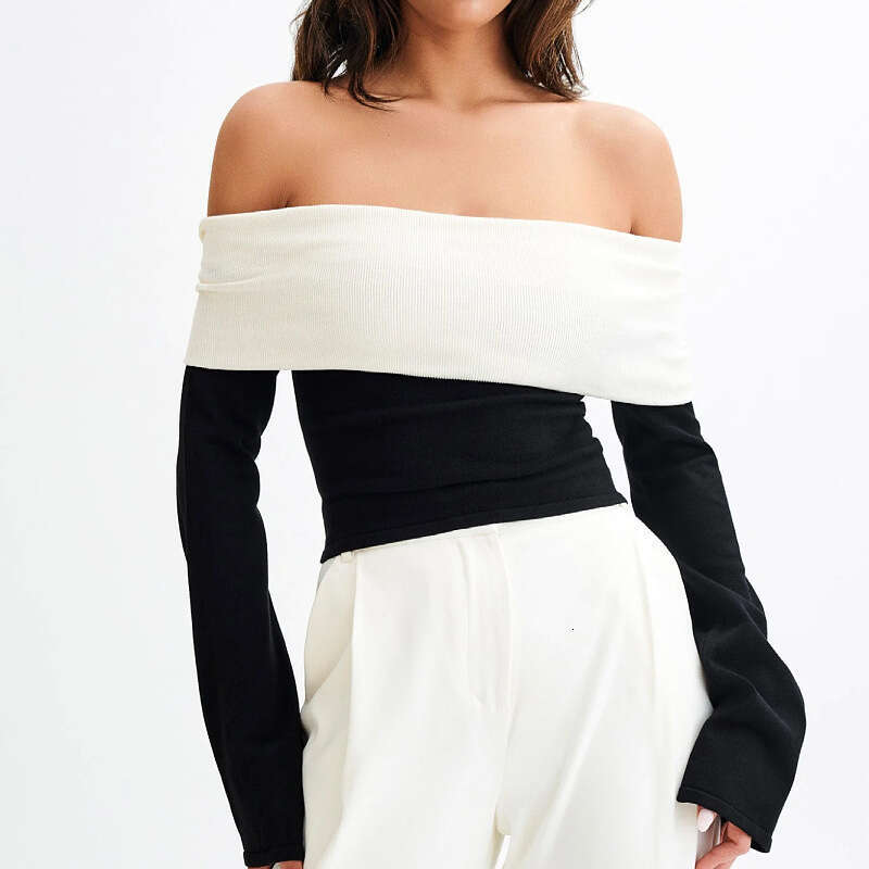 European and American new knitted top women's one design, temperament, off shoulder slim fit sweater for women