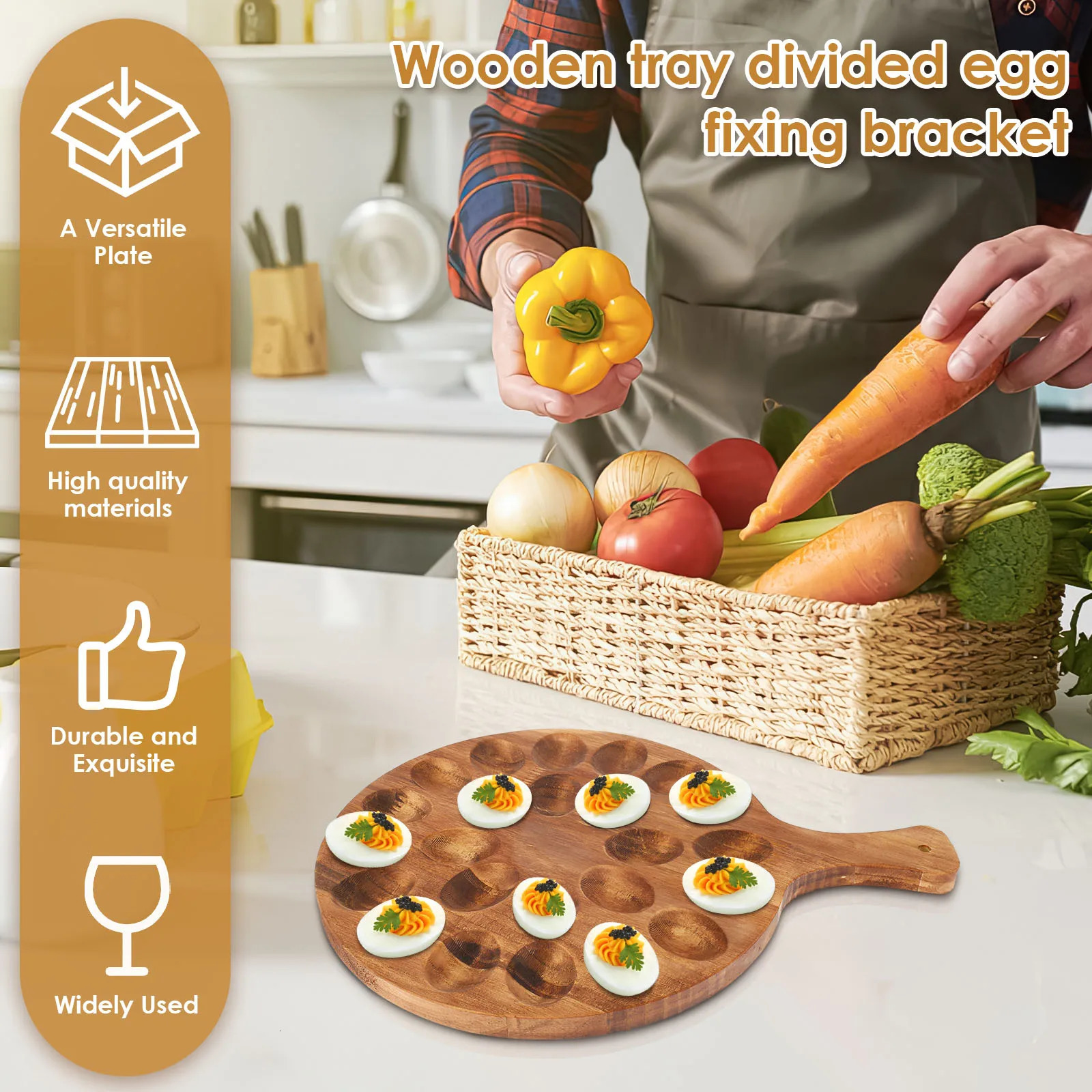 Wood Egg Holder Storage Plate Egg Tray 24 Hold Deviled Egg Platter Holder Round Charcuterie Board Cutting Boards Kitchen Tools 241214bj