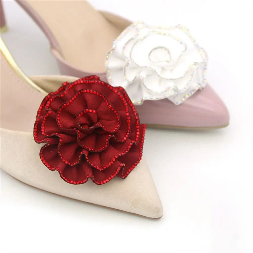 2PCS Fabric Art Flower Shoes Clip Wedding Bridal Shoes Decoration Womens High Heels Charm Jewelry Rhinestone Shoes Decoration 241213