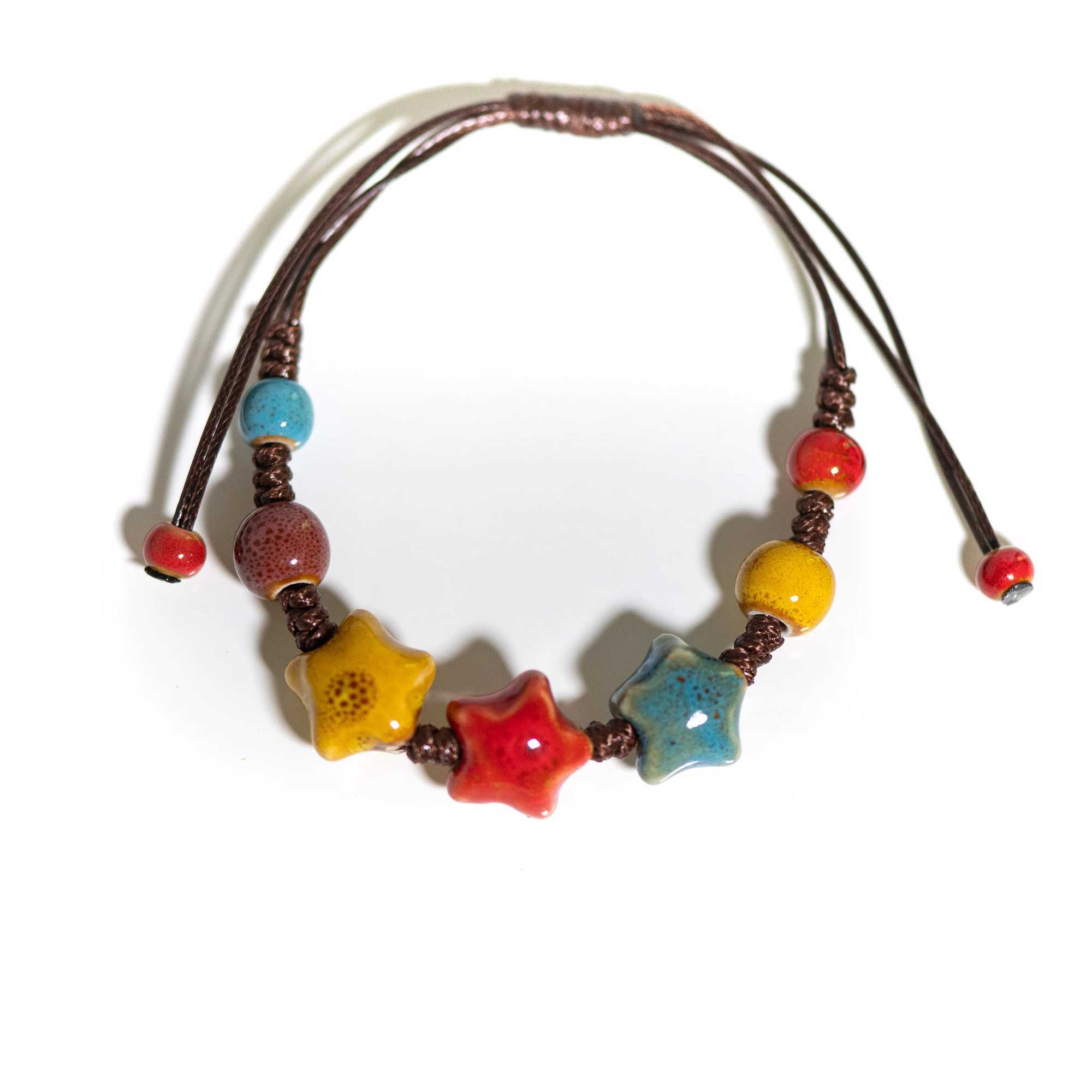 Handmade Colorful Ceramic Star Bracelet Adjustable Braided Wax Cord Unique Fashion AccoryXJ241214