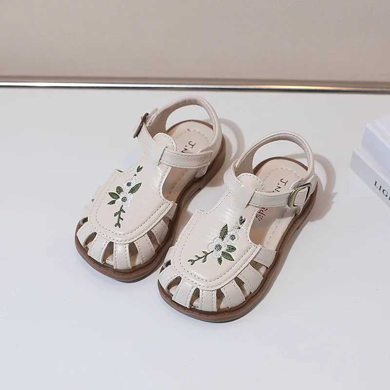 Sandals Traditional Chinese Embroidery Kids Shoes for Girl Sandals Summe Retro Princess Shoes Roman Style Girls Leather Shoes Kid F05173 H241213