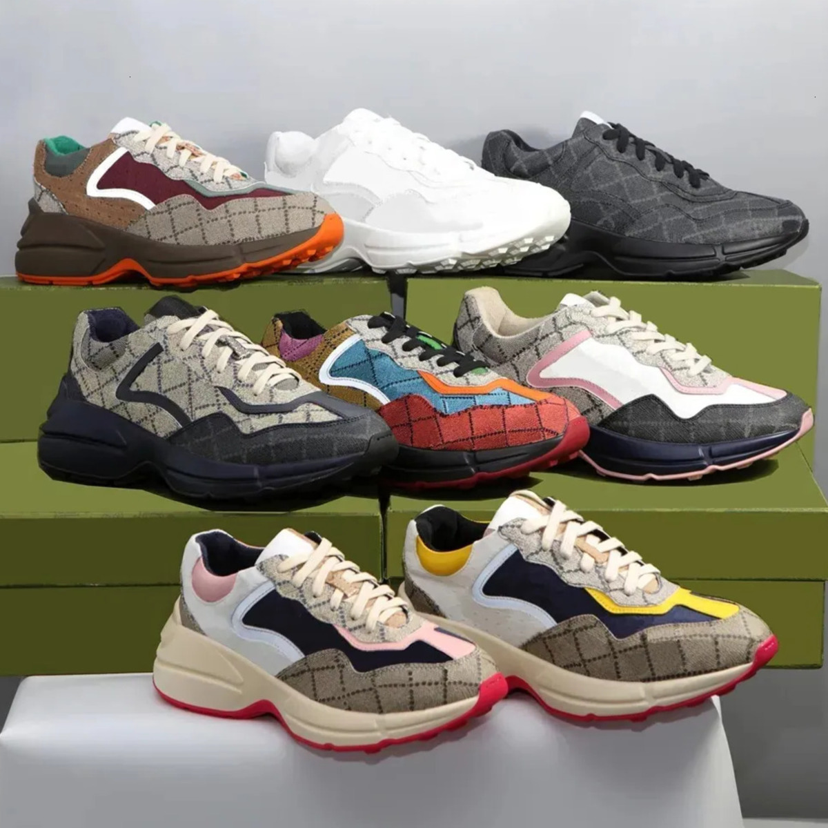 Casual Shoes Designer Rhyton Sneakers Men Women Vintage Daddy Sneaker Luxury Runner Trainers Brand Lady Chaussures Multicolor Platform Shoe