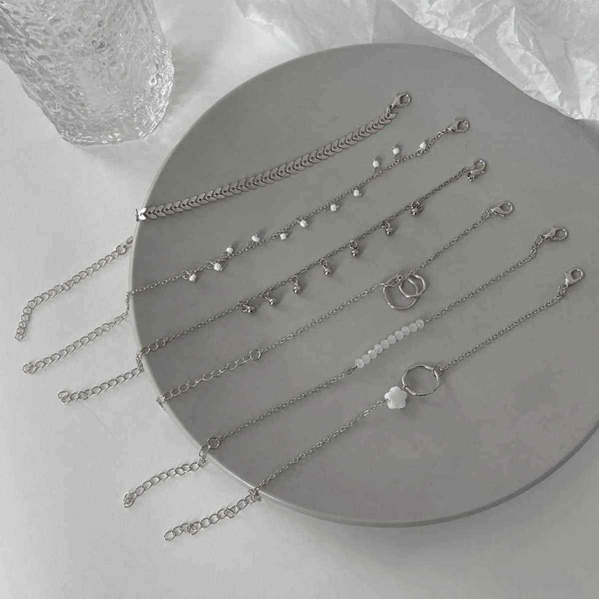 Tren 6-Piece Stackable Bracelet Set with Adjustable Geometric Tassel Design - Perfect for Everyday Special OcnsXJ241214