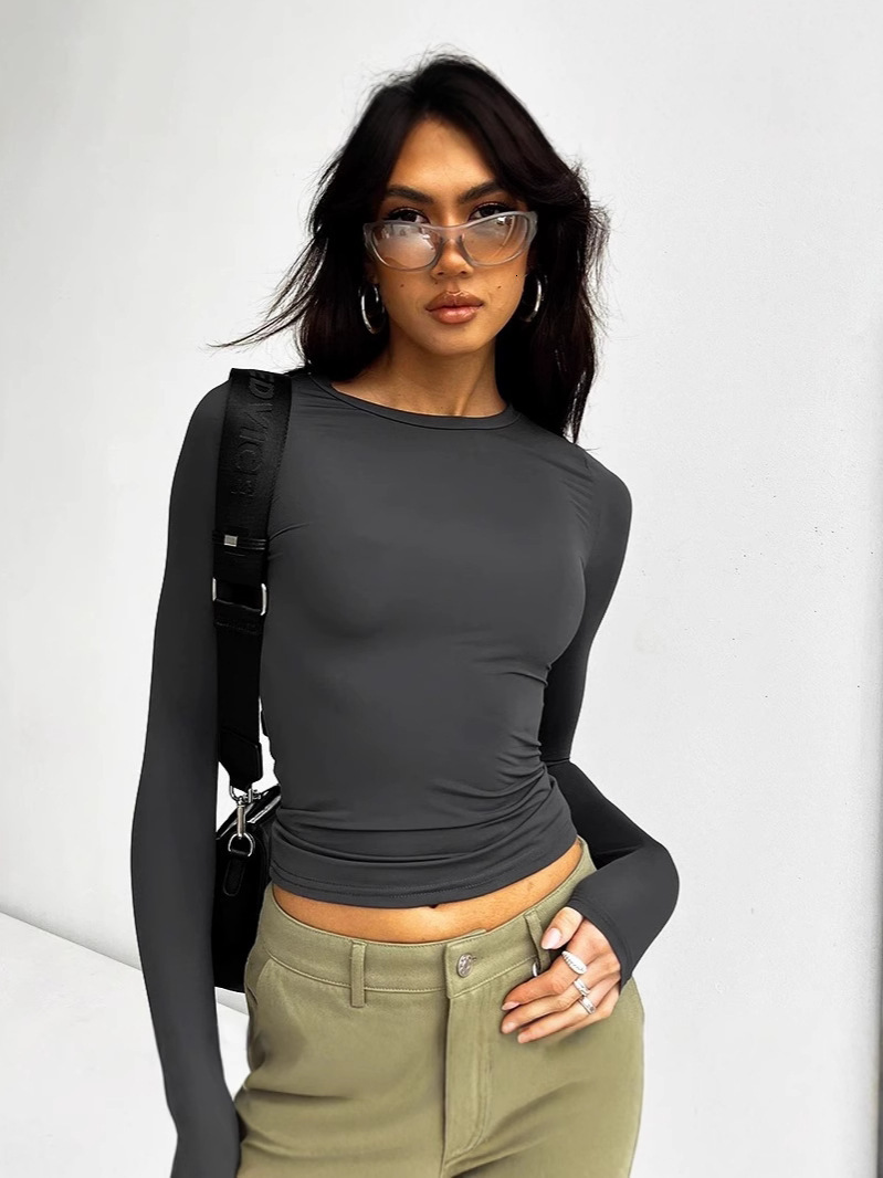 Designer Solid Color Round Neck Slim Fit Bottom Shirt Long Sleeved T-shirt Women's Top Knitted Sweater
