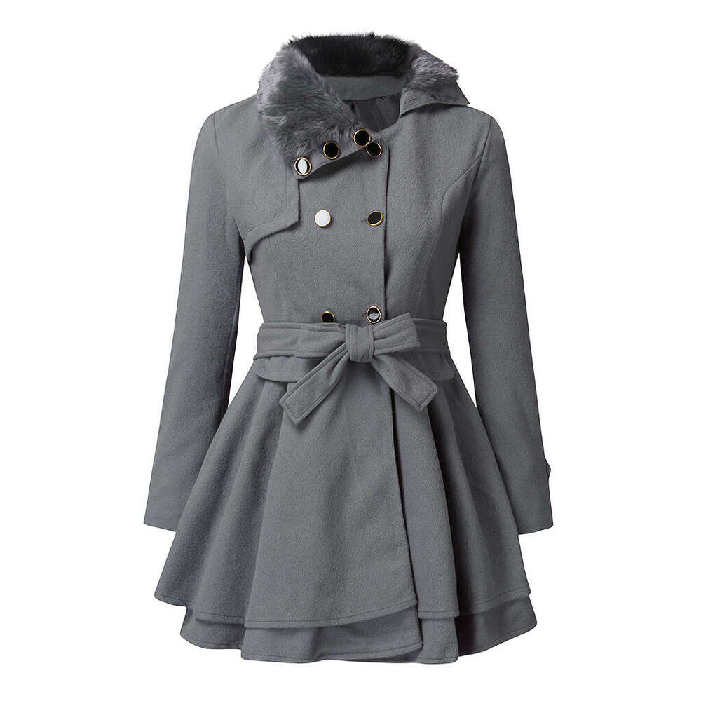 New European And American Slim Fit Long Double Breasted Woolen Coat Windbreaker Women's Fashionable Quality Classic