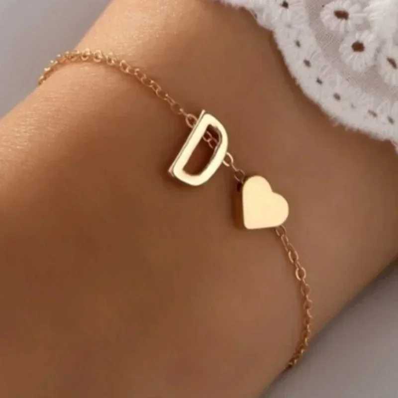 Fashion English Initial Letter Heart Bracelet DIY Personalized Name Bracelets Girls Women Anniversary Jewelry GiftsXJ241214