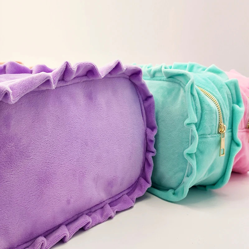 4-size Leaf Lace Makeup Bag Customized Pink Green Makeup Bag Travel Crystal Velvet 241223