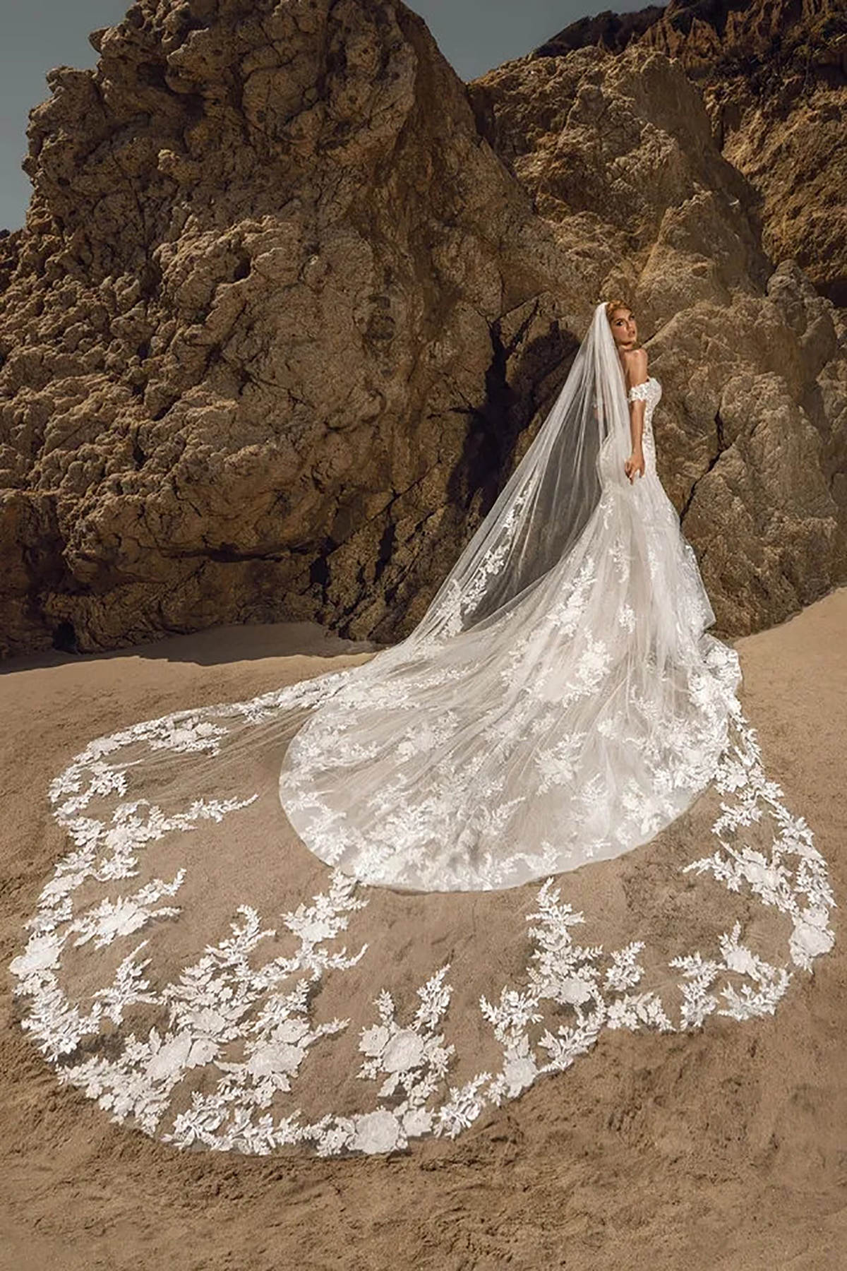 New Fashion 3D Floral Bridal Veils 3M Cathedral Length Long White Ivory Champagne Wedding Veils with Combs Tulle and Lace Appliques