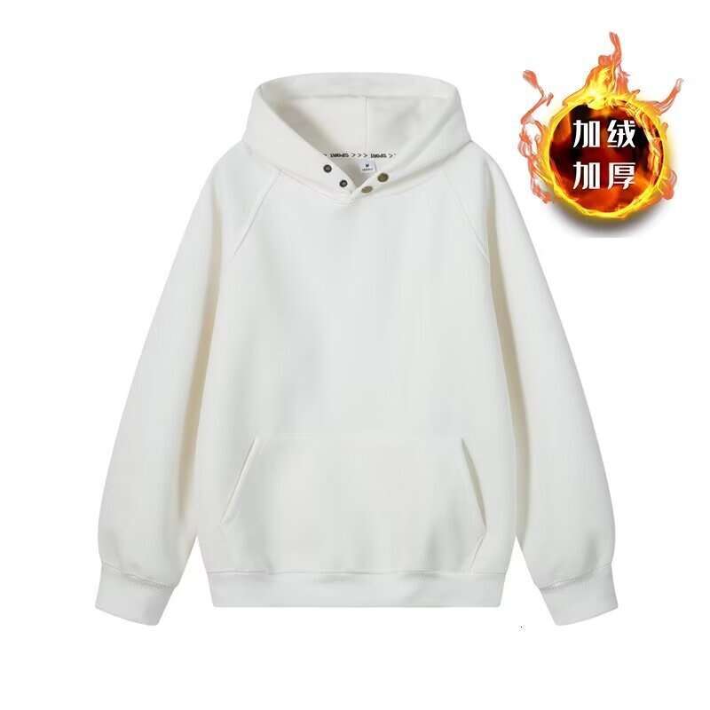 Autumn And Winter Trendy Brand American Double Button Hoodie Solid Color Heavy Loose Top Men's Plush Coat