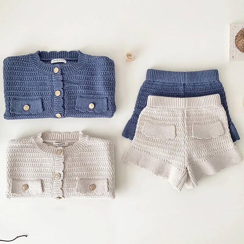 0-4 Yrs Girls Knit Suit Fashion Baby Boys Girls Clothing Sets Winter Knitted Cardigan PP Shorts Infant Girls Knit Tracksuits 241213