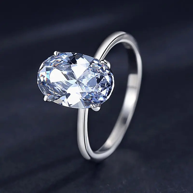 925 sterling silver ring for women simple and 5- oval simulated diamond plated platinum wedding jewelry 241214