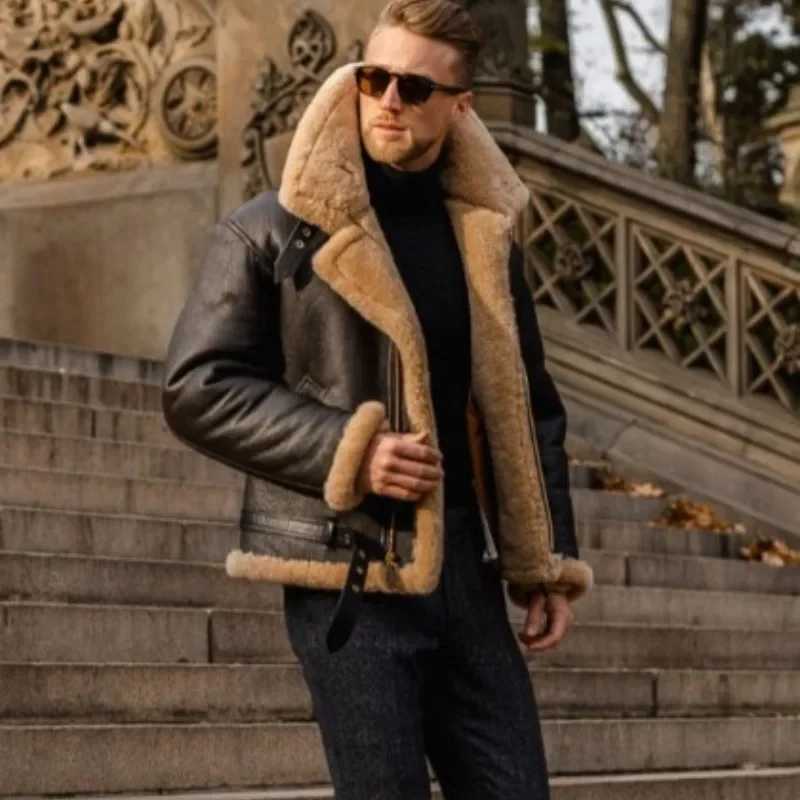 2023 mens thick leather jacket with fur and fur integrated synthetic fur leather jacket W241213