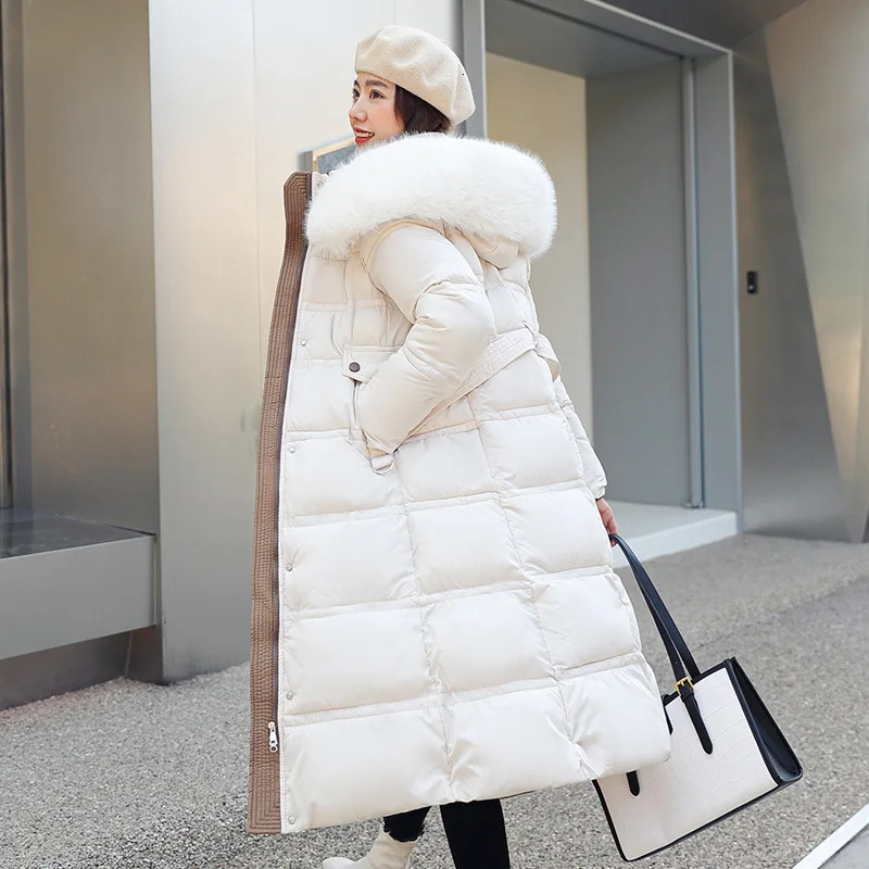 Long Parker Jacket Womens Autumn Winter Thick Warm Coat Trend Hooded White Black Korean Parkas 241212