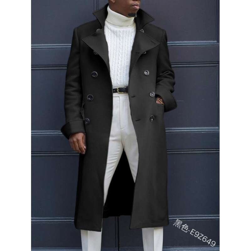 New European And American Fashion Autumn British Woolen Double Breasted Extended Coat