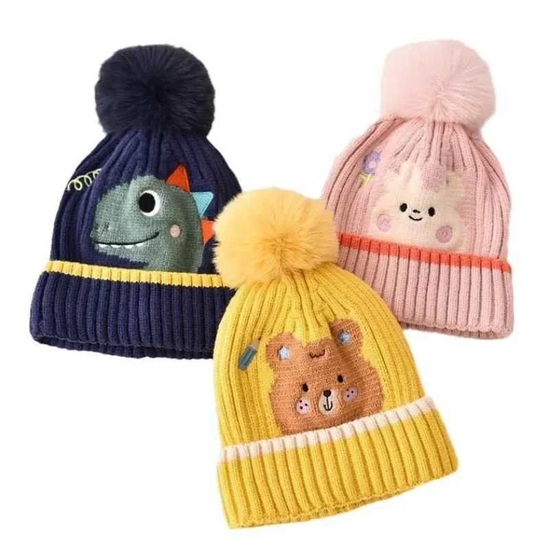 Autumn Winter Warm Beanie for Kids Boy Girl Cute Dinosaurs Bear Crochet Bonnet Baby Photogrpahy Props Hat W241213