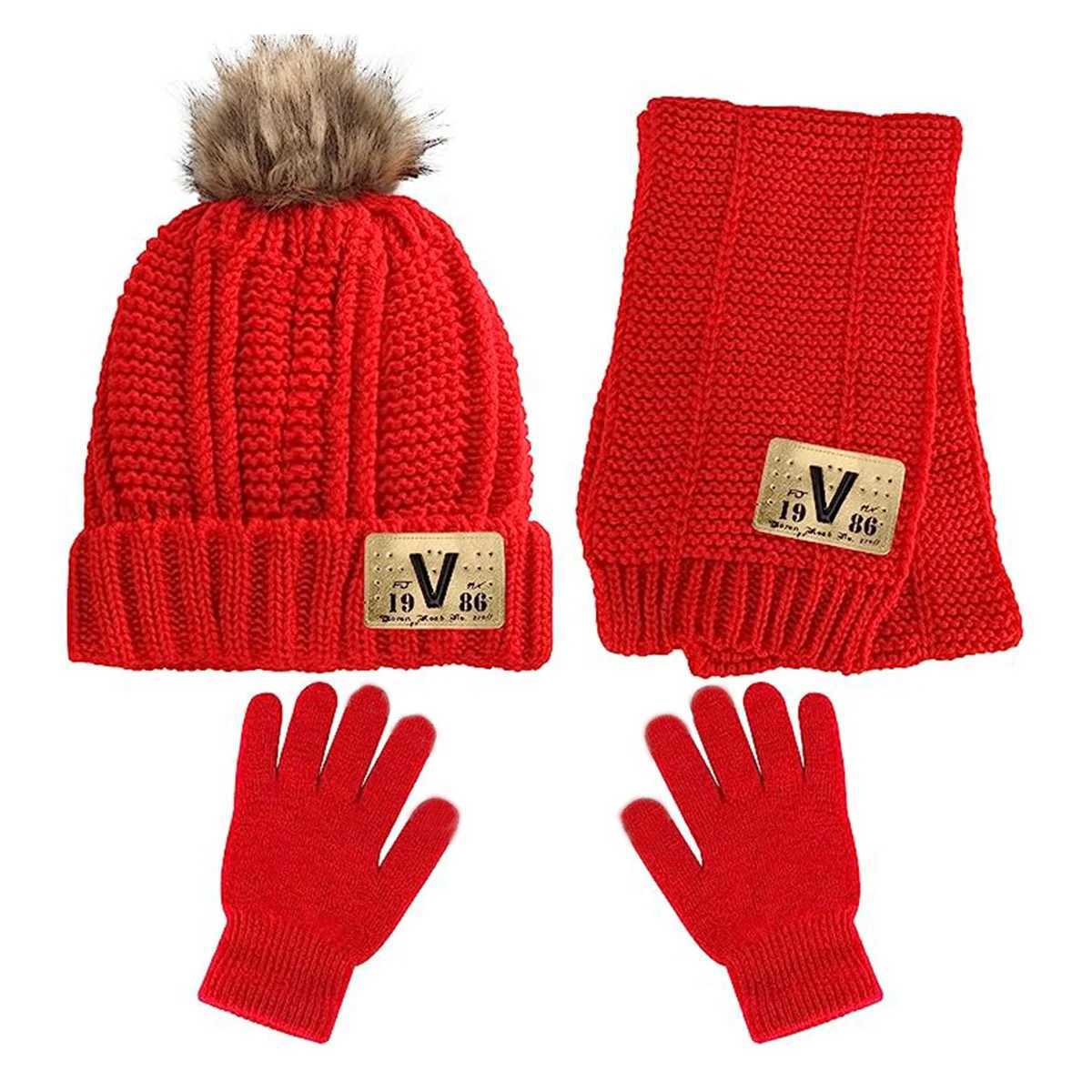Autumn and winter childrens hat scar and glove three piece baby thick hat and collar knitted hat suitable for boys and girls W241213