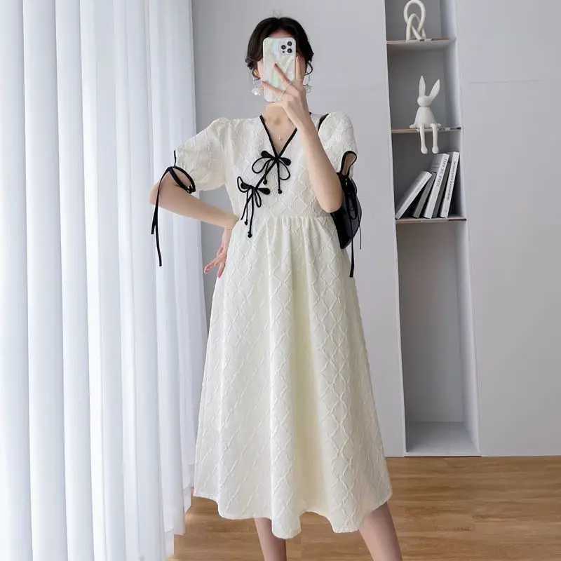 Materni Dresses Summer Clothes for Pregnant Women Fashion Chinoiserie Sle Fitting Long Womens Casual Pregnancy ClothingXJ241213