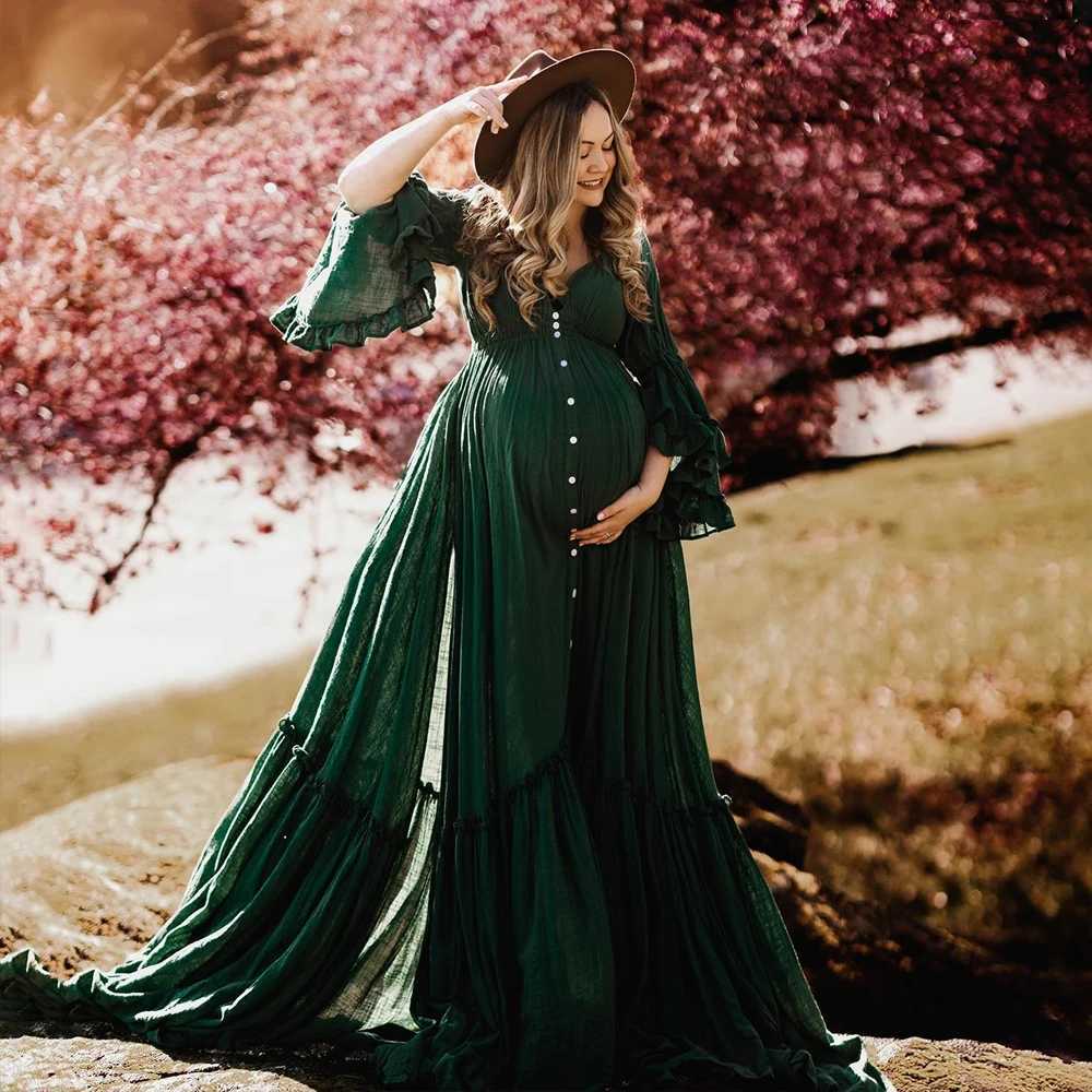 Linen Cotton Floor Mopping Dress Hem Flounce Edges Bohemian Dress Materni Photography Props Photoshoot clothingXJ241213