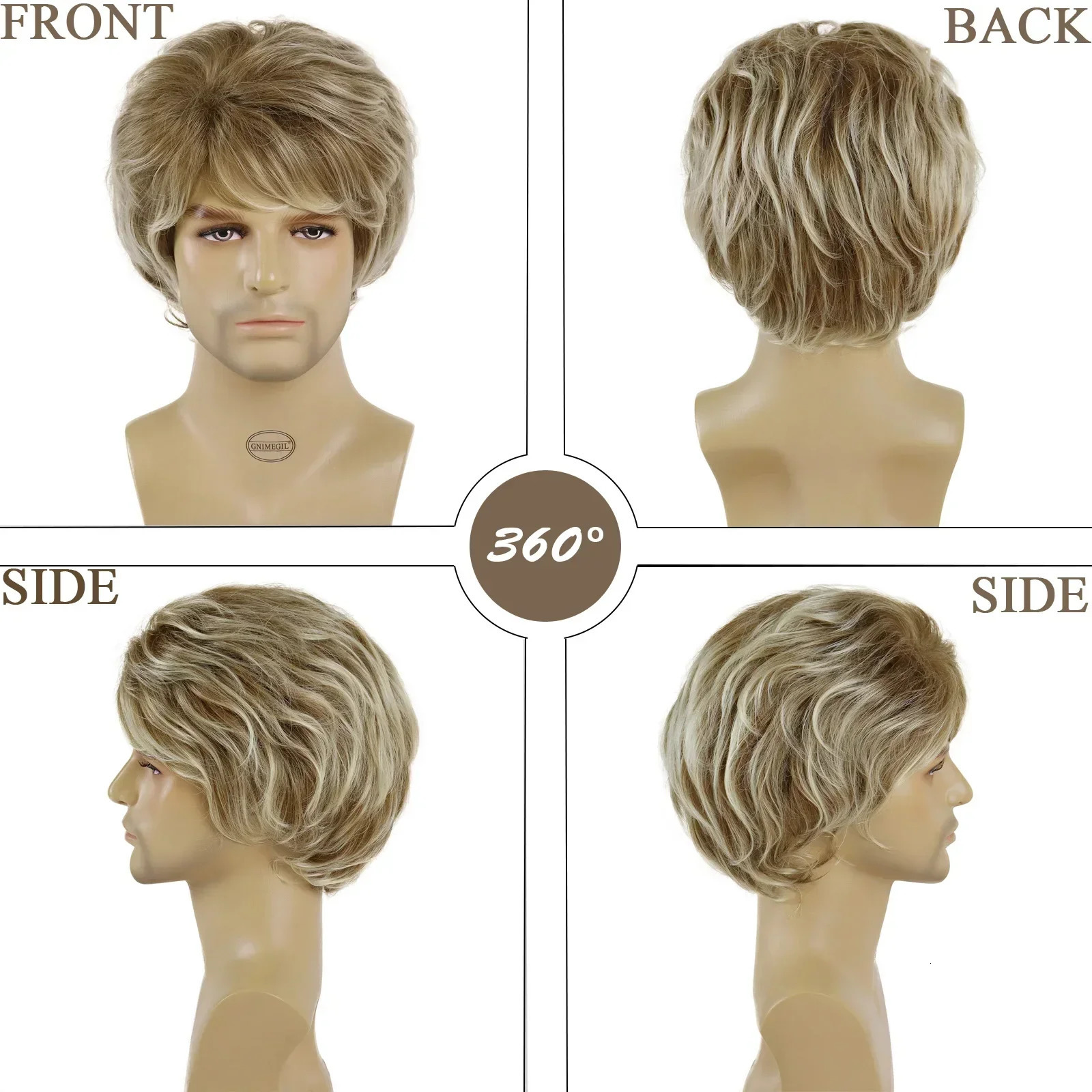 Synthetic Mens Curly Wig Mix Blonde Wigs with Bangs Short Wave Wigs for Men Natural Fluffy Heat Resistant Daily Use false Hair 241213