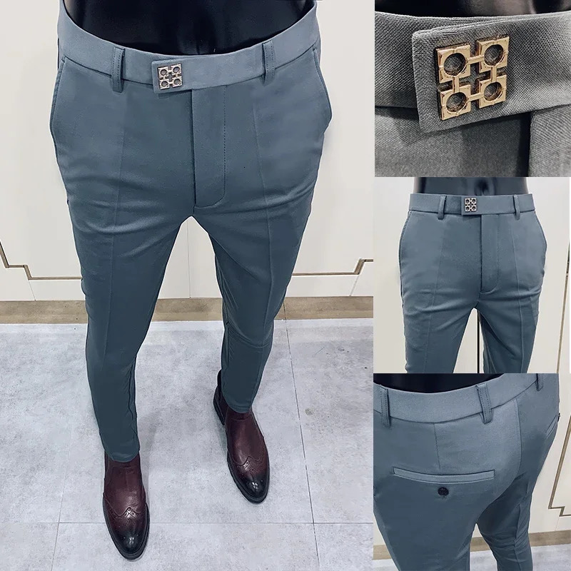 Men Suit Pants Formal Trousers Stretch Slim Hombre Solid Color Casual Dress Pants Fashion Men Clothing 241213