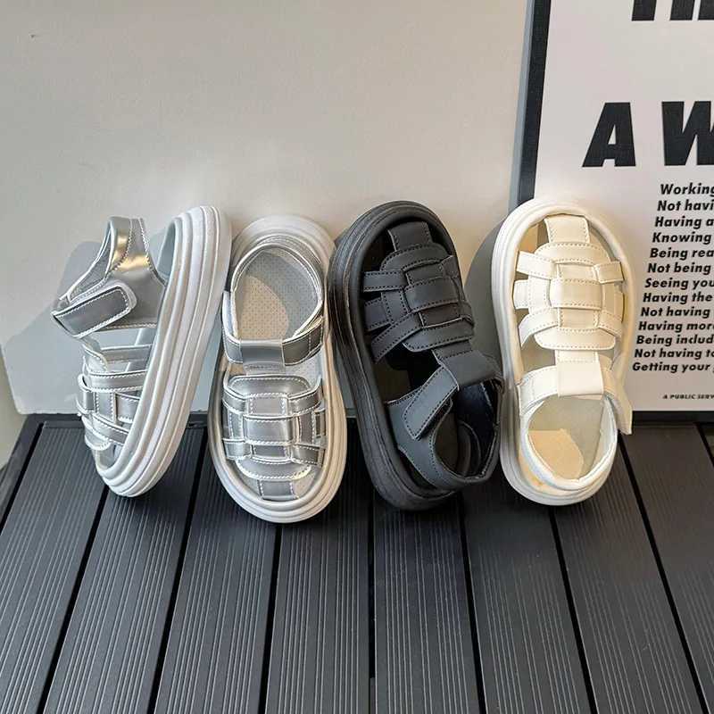 Sandals New Trendy Weave Solid Girls Sandals Closed Toe Sandals for Girl Kids Baby Flat Platform Girls Sandals Summer Kids Shoes H06127 H241213