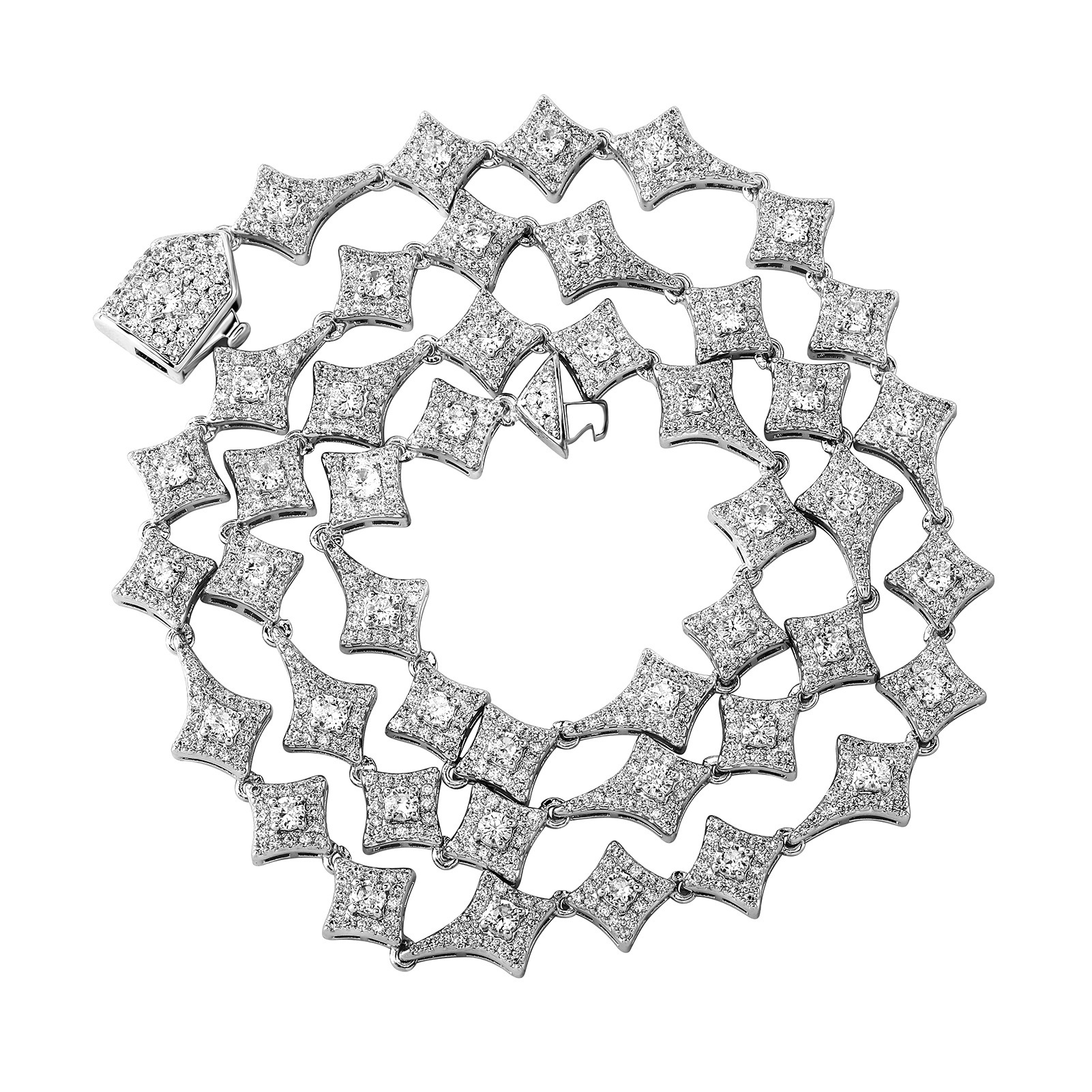 Prong Sparkly Cubic Zirconia Four Pointed Star Spring Buckle Bracelet Necklace Match Set Hip Hop Rapper Iced Out Full Crystal Bijoux Pulsera Collar Wo