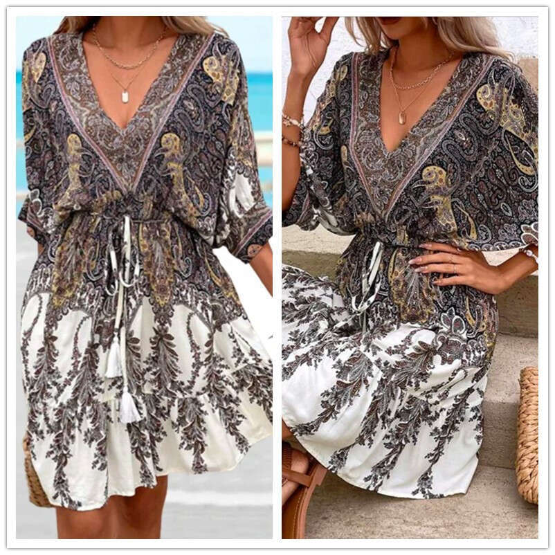 Summer European and American Hot Selg Popular Women's Holiday Ethnic Style Dress 2024 Versatile New Trendy Clothing Ins