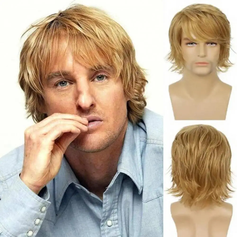 Short Men Wig Men Curly Wig Natural Looking Mens Short Curly Wig with Bangs Black Brown Golden High Temperature for Fluffy 241213