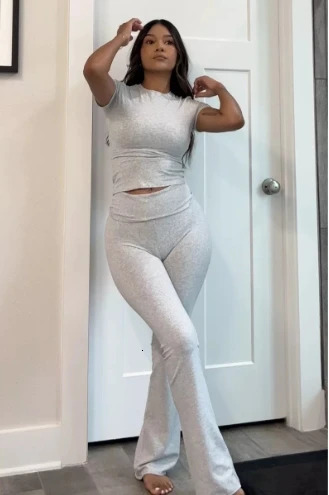 Womens Sexy Girl Suits 2025 Spring Summer Round Neck Long Sleeves TShirt High Waisted Pants Vintage TwoPiece Set 241203