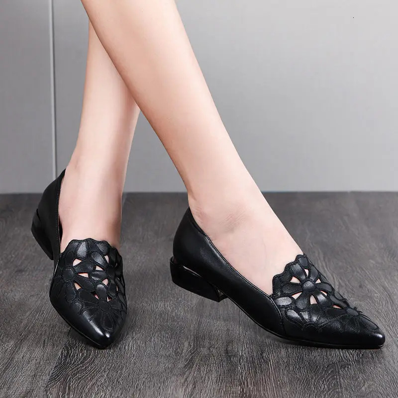 Mid Casual For Women Heels Wedding Hollow Out Black Square Heel Formal Shoes Work Lady Fall Atilla Mujer