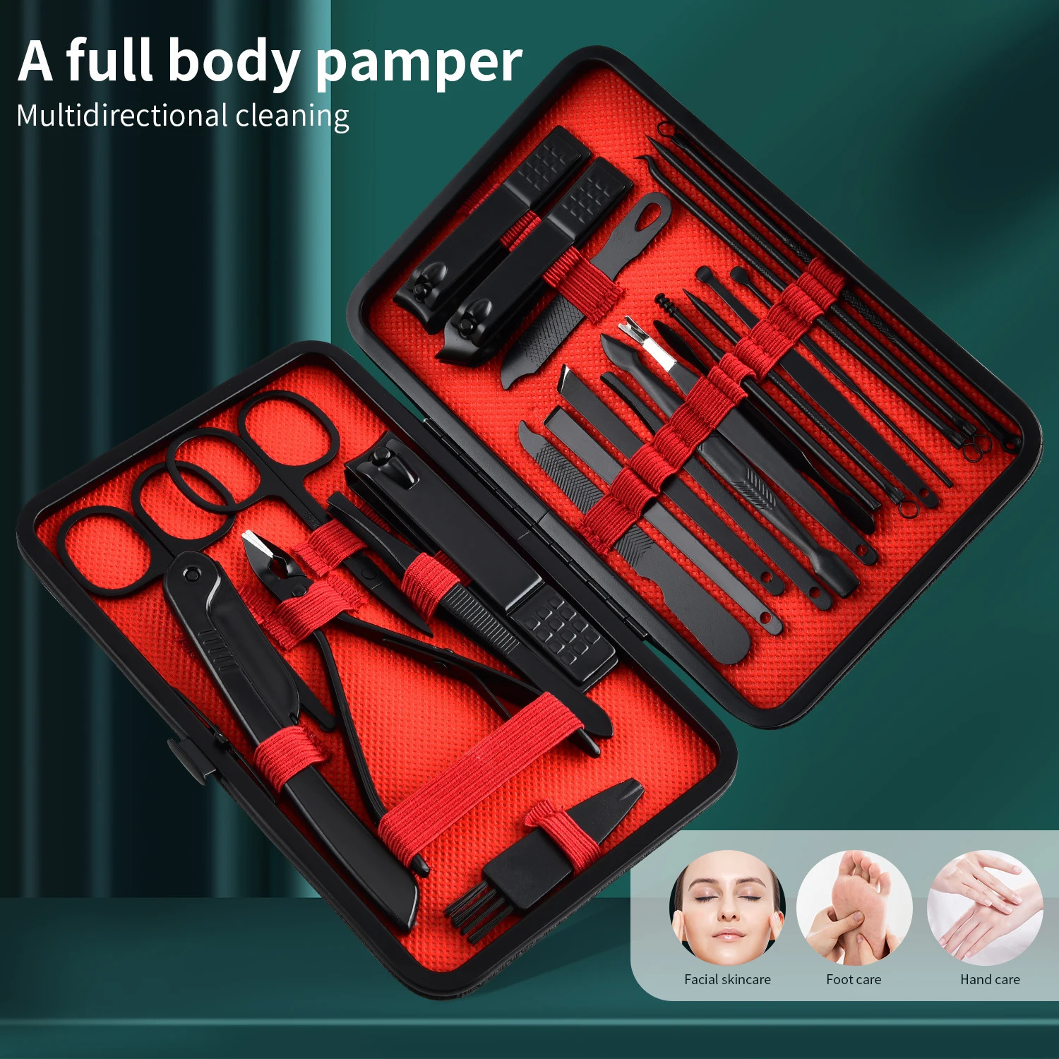 Black-Red 7/12/20/24pcs in 1 Professional Manicure Pedicure Set - Travel-Ready Nail Care Precision Clippers Cutters No Pow 241213