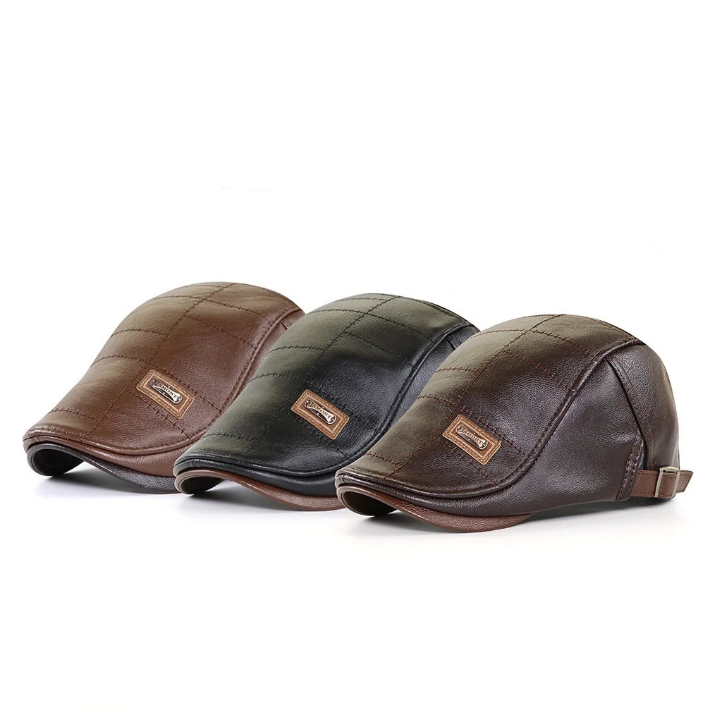 Leather Beret Retro sboy Hat Warm Duckbill Visor Boinas Mens Flat 241210