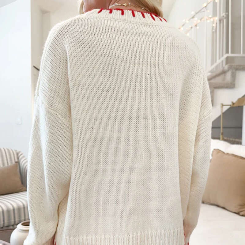 2024 European and American new lazy style pullover knitted top with butterfly knot jacquard loose outer sweater for women