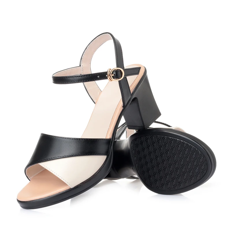 AIYUQI Sandals Women Summer Soft Leather Women Roman Sandals Color Block High Heel Sandals Women