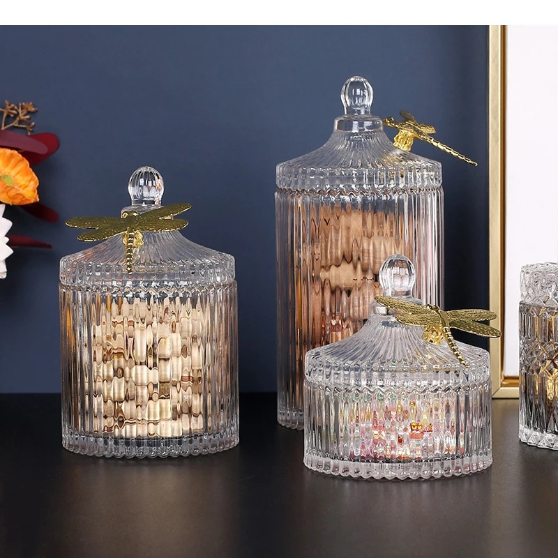 Dragonfly Decorative Storage Jar and Lid Crystal Glass Jar Candy Jar Tea Jar Cosmetics Container Jewelry Organizer Box 241213