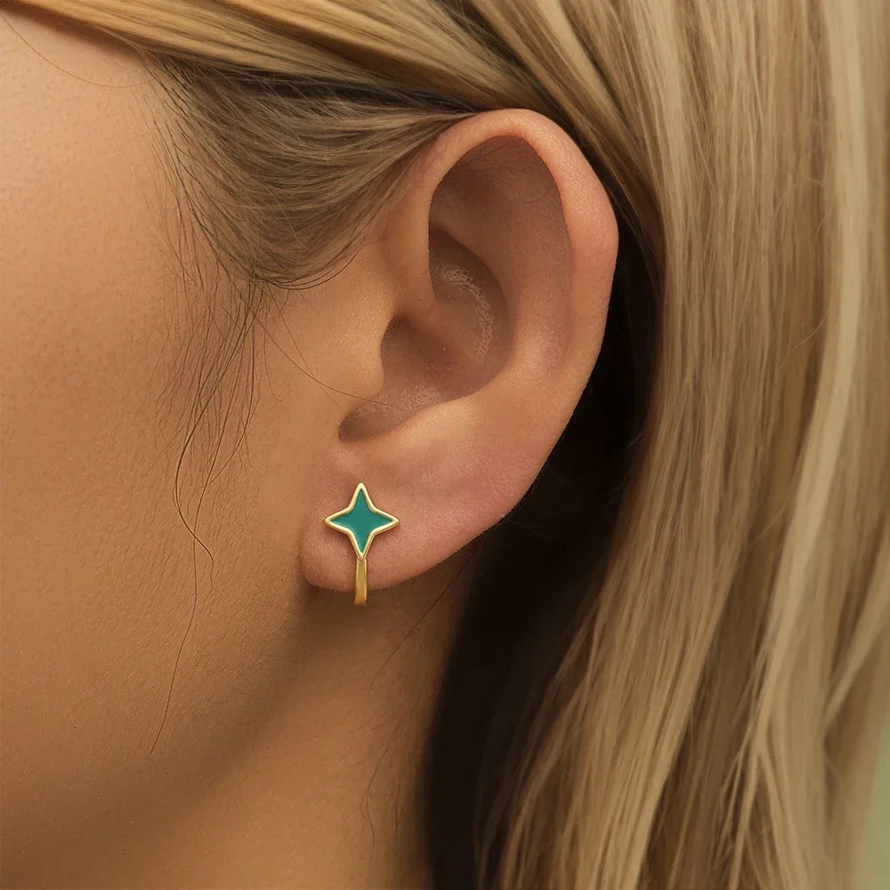 VAL 925 Sterling Silver Oil Dripping Star Stud Earring for Women Fashion Ear Buckles Earrings Students Birthday Party Jewelry 241214