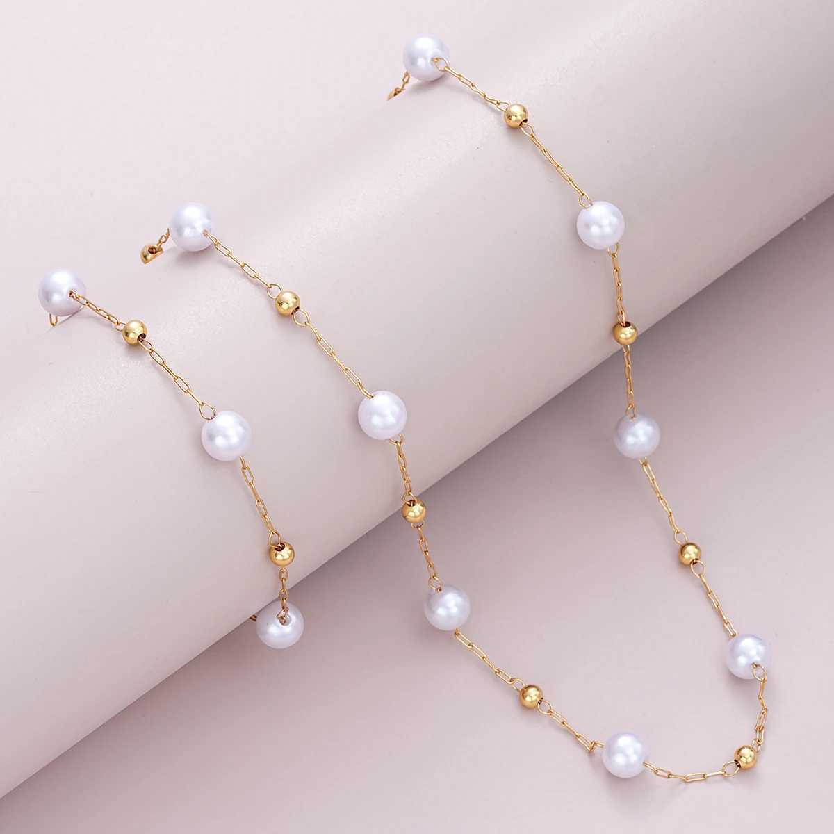 2 Pcs Exquisite Gold Color Bohemian Jewelry Set for Women Fashion Pearl Cross Pendant Necklace Bracelet Set Casual Jewelry GiftsXJ241214