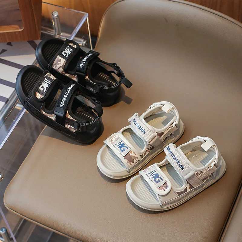 Sandals 2024 Little Boy Shoes Sandals Causal Camouflage Boys Beach Shoes Summer Black Beige Letter Printing Kids Children Sandals H04191 H241213